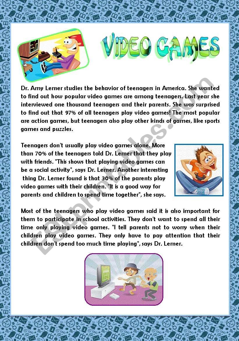 Reading Video Games ESL Worksheet By Tal kivity