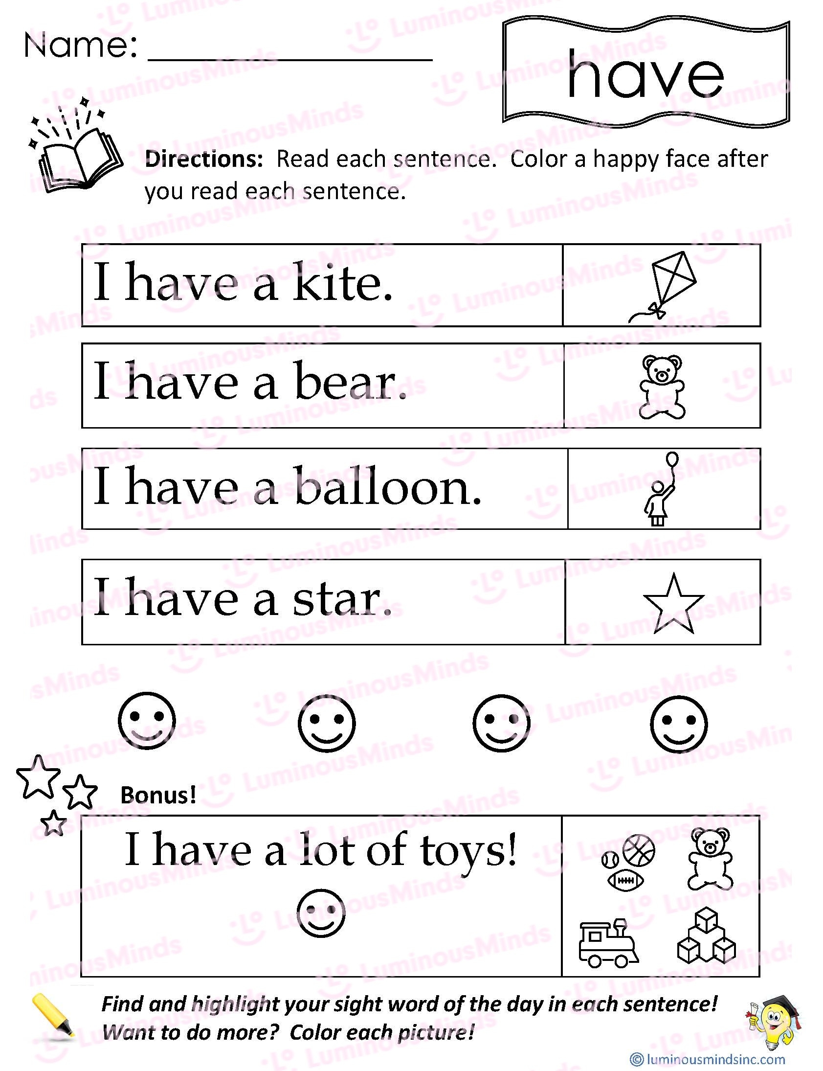 Sight Word Reading Comprehension Worksheets