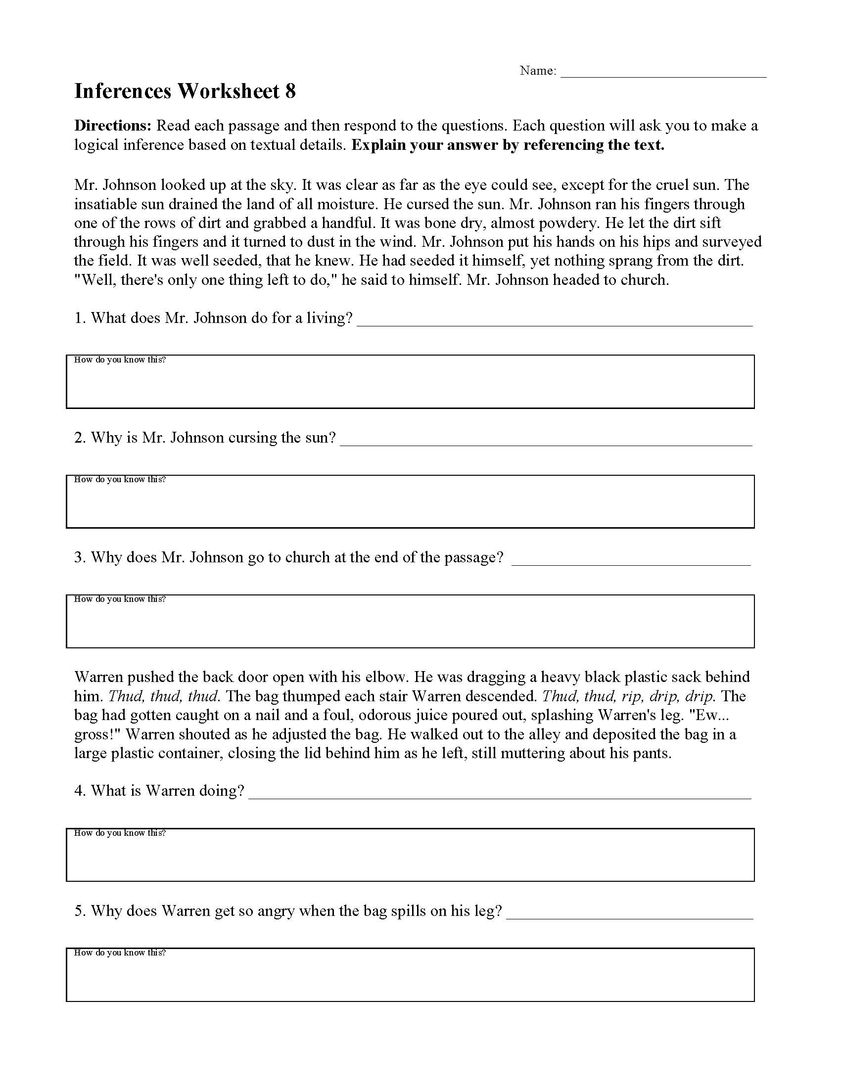 Language Arts Reading Comprehension Worksheets