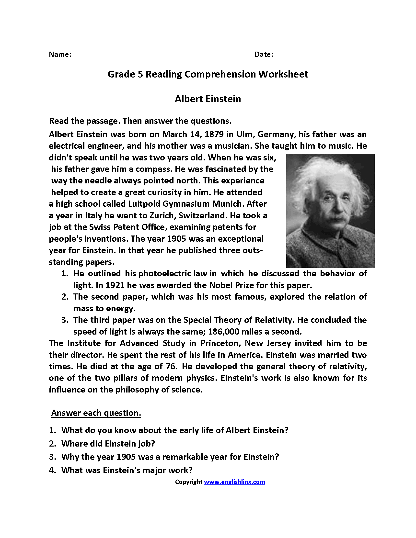Printable Year 5 Reading Comprehension Worksheets