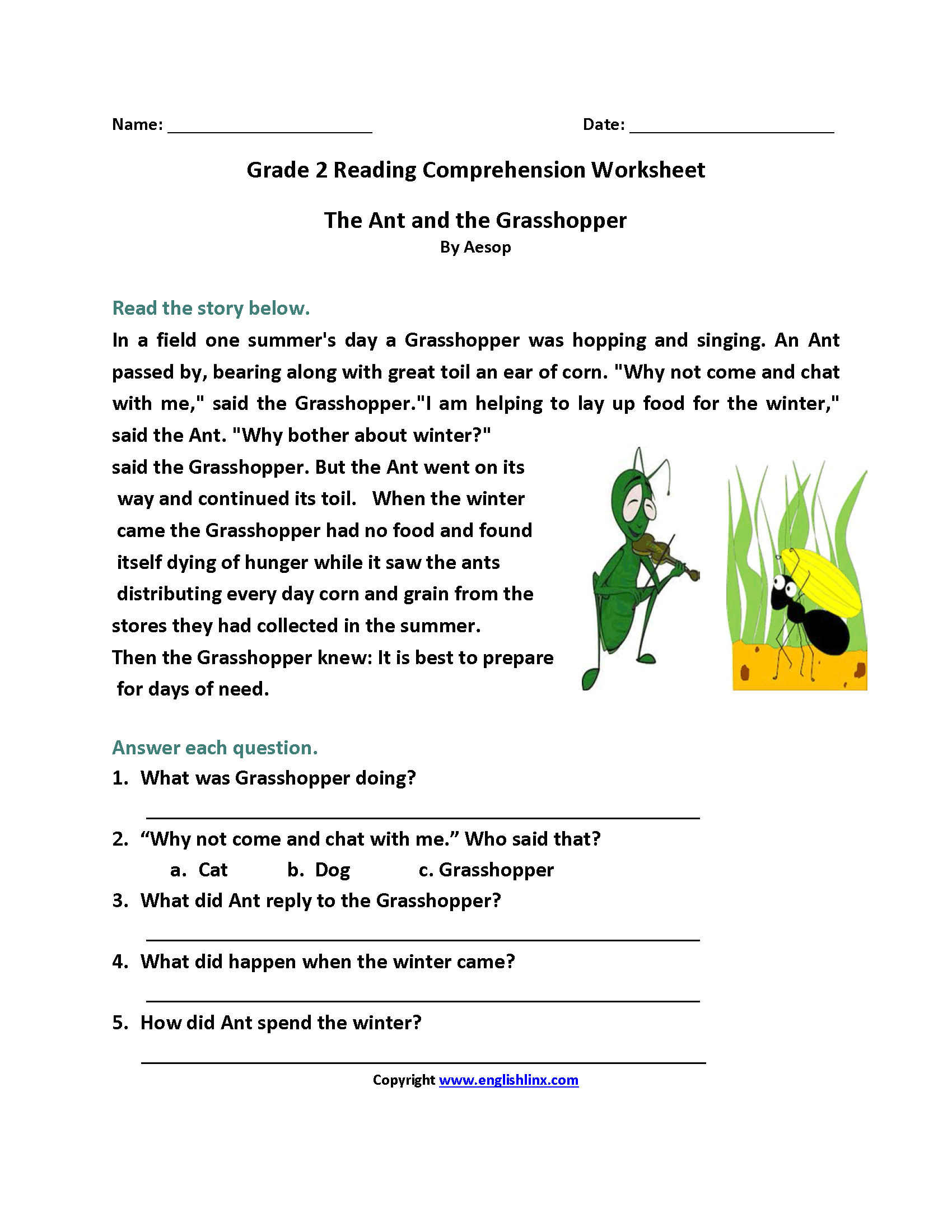 Free Printable Second Grade Reading Worksheets