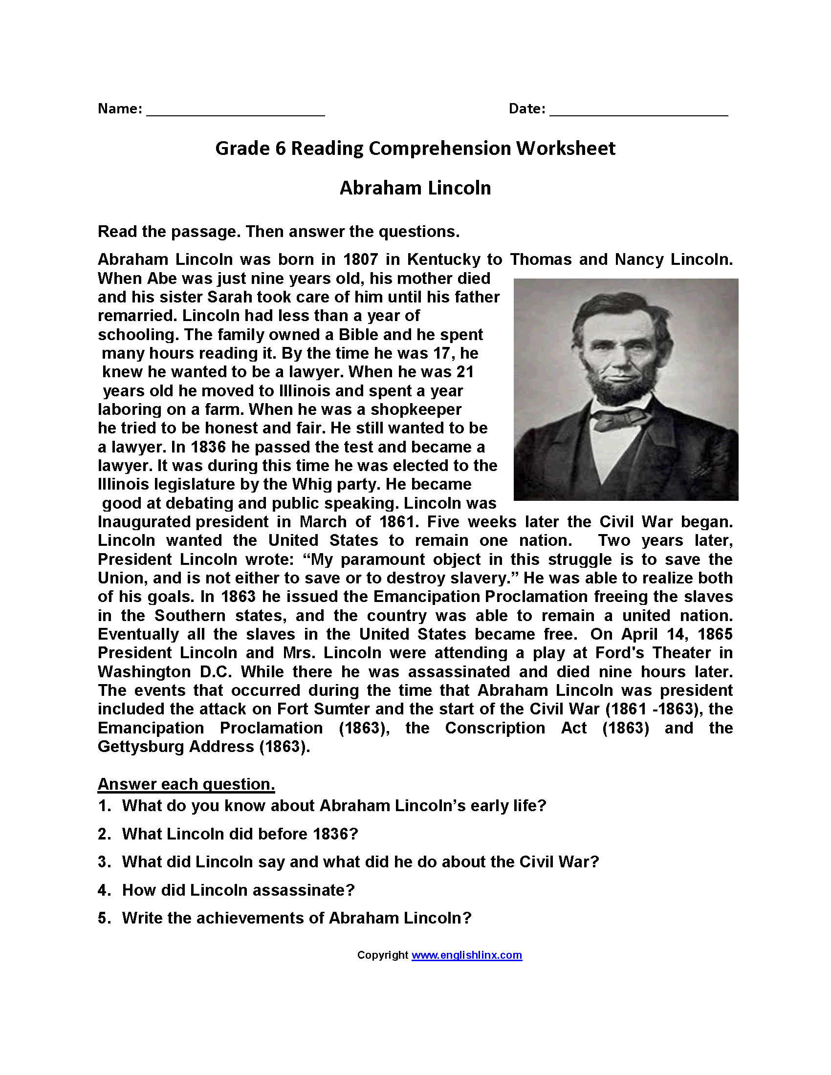 Reading Worksheets Sixth Grade Reading Worksheets Worksheets 
