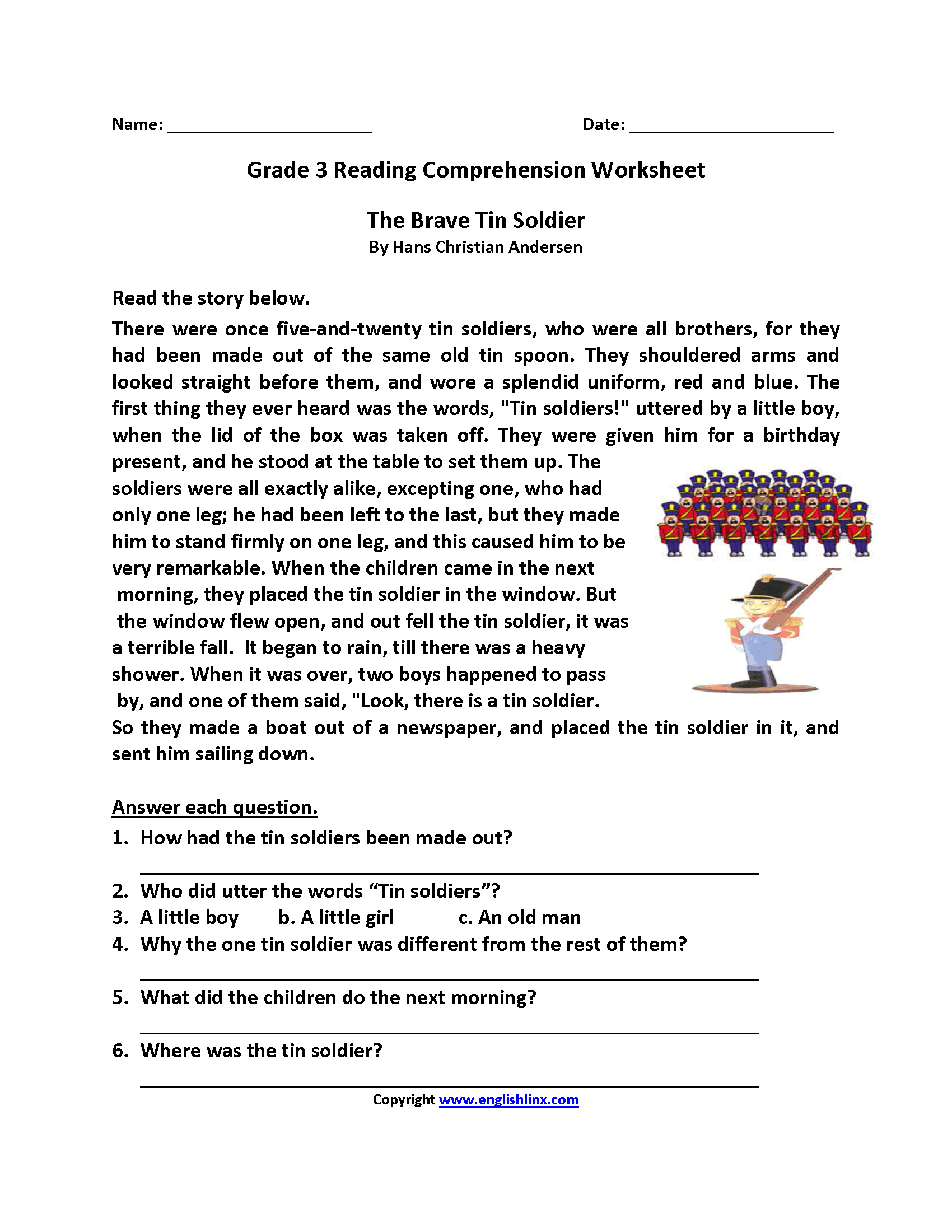 Reading Comprehension Worksheets For Grade 3