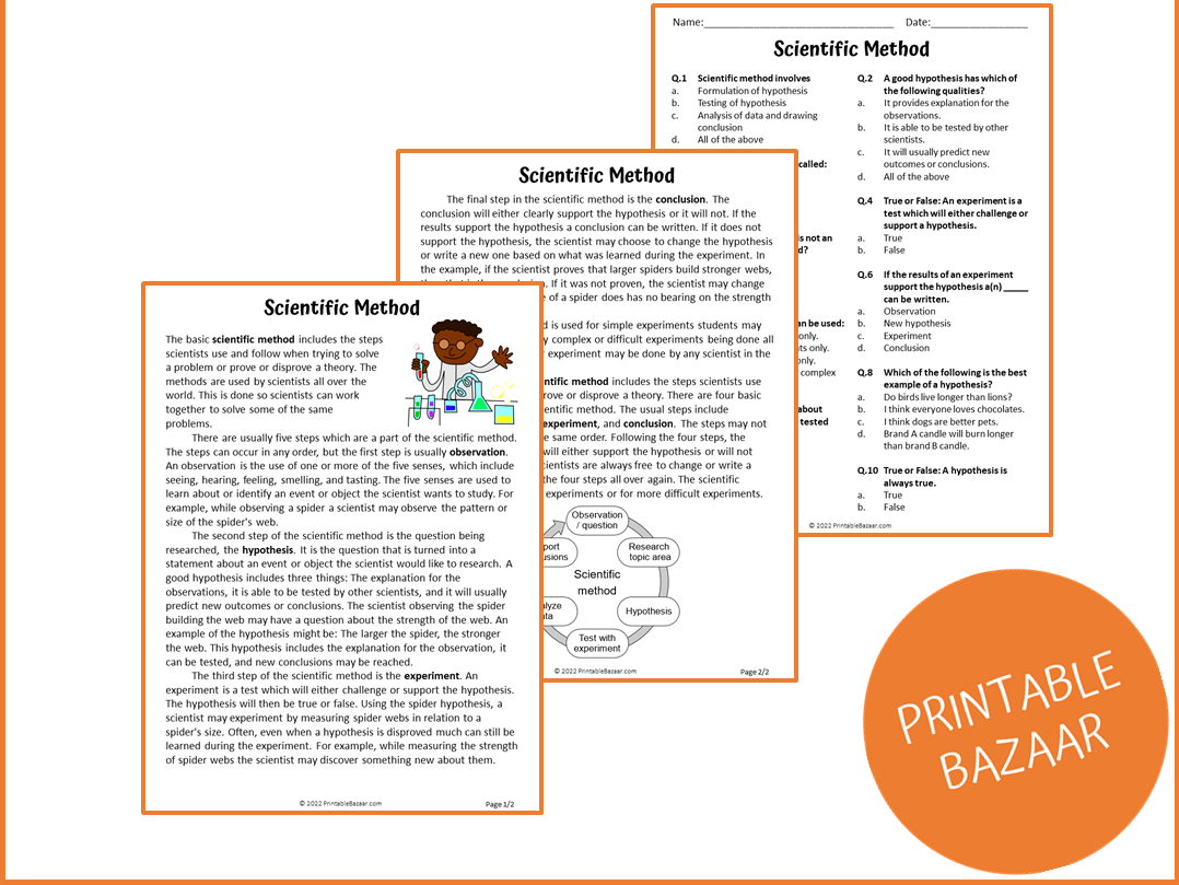 Scientific Method Reading Comprehension Passage And Questions 