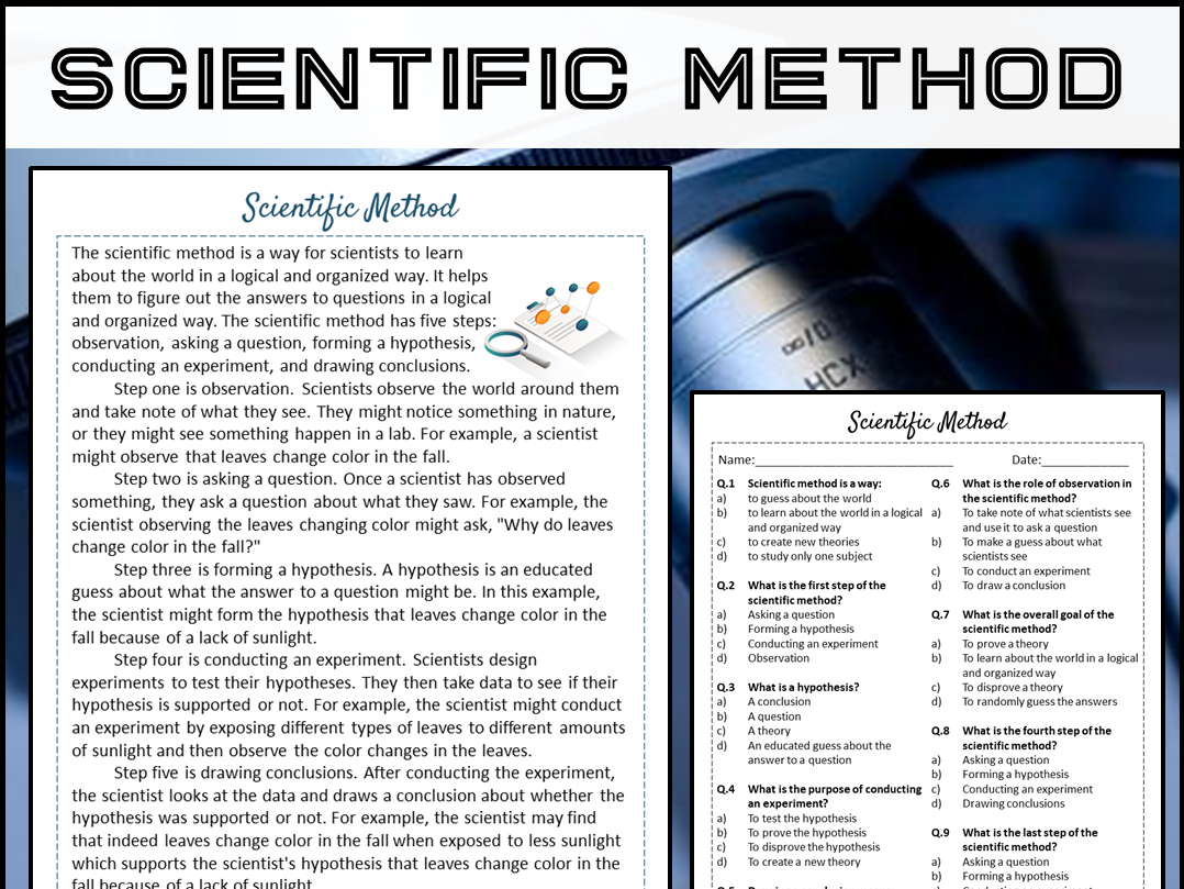 Scientific Method Reading Comprehension Passage And Questions 