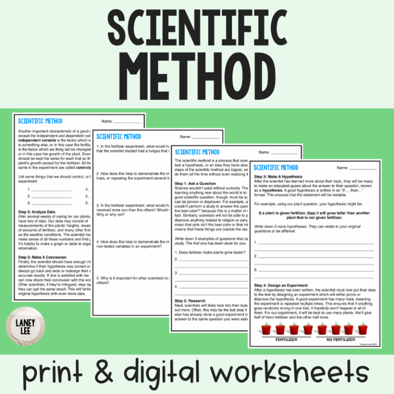 Scientific Method Reading Comprehension Worksheets Laney Lee