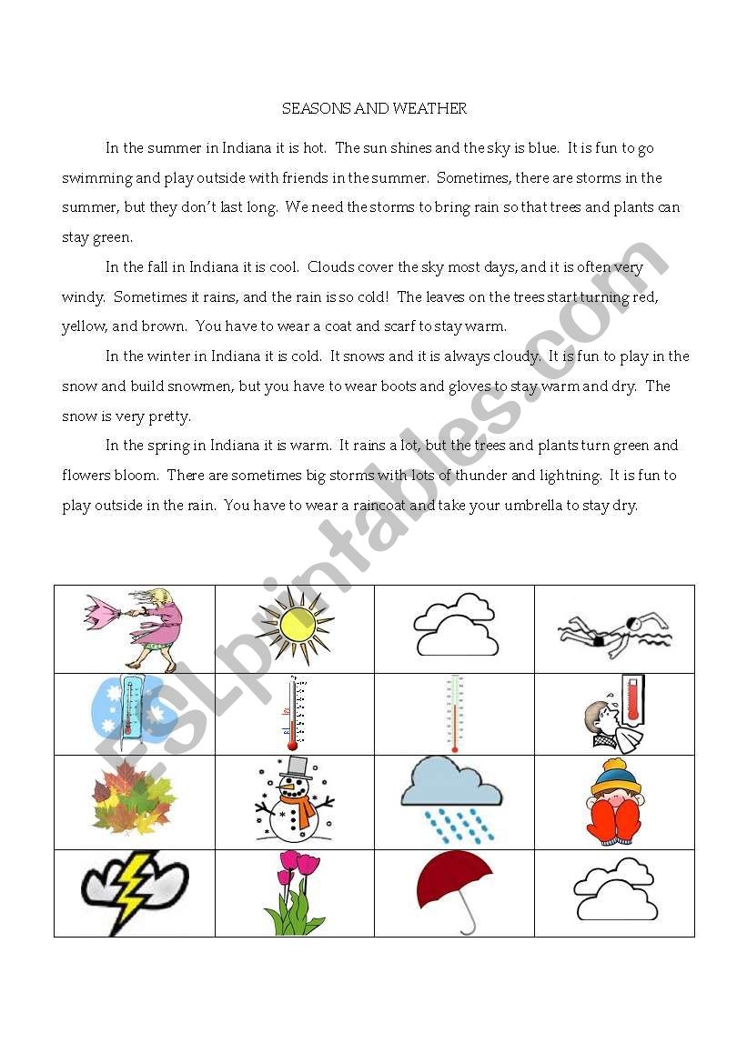 Seasons And Weather Reading Comprehension ESL Worksheet By Sharpsa123