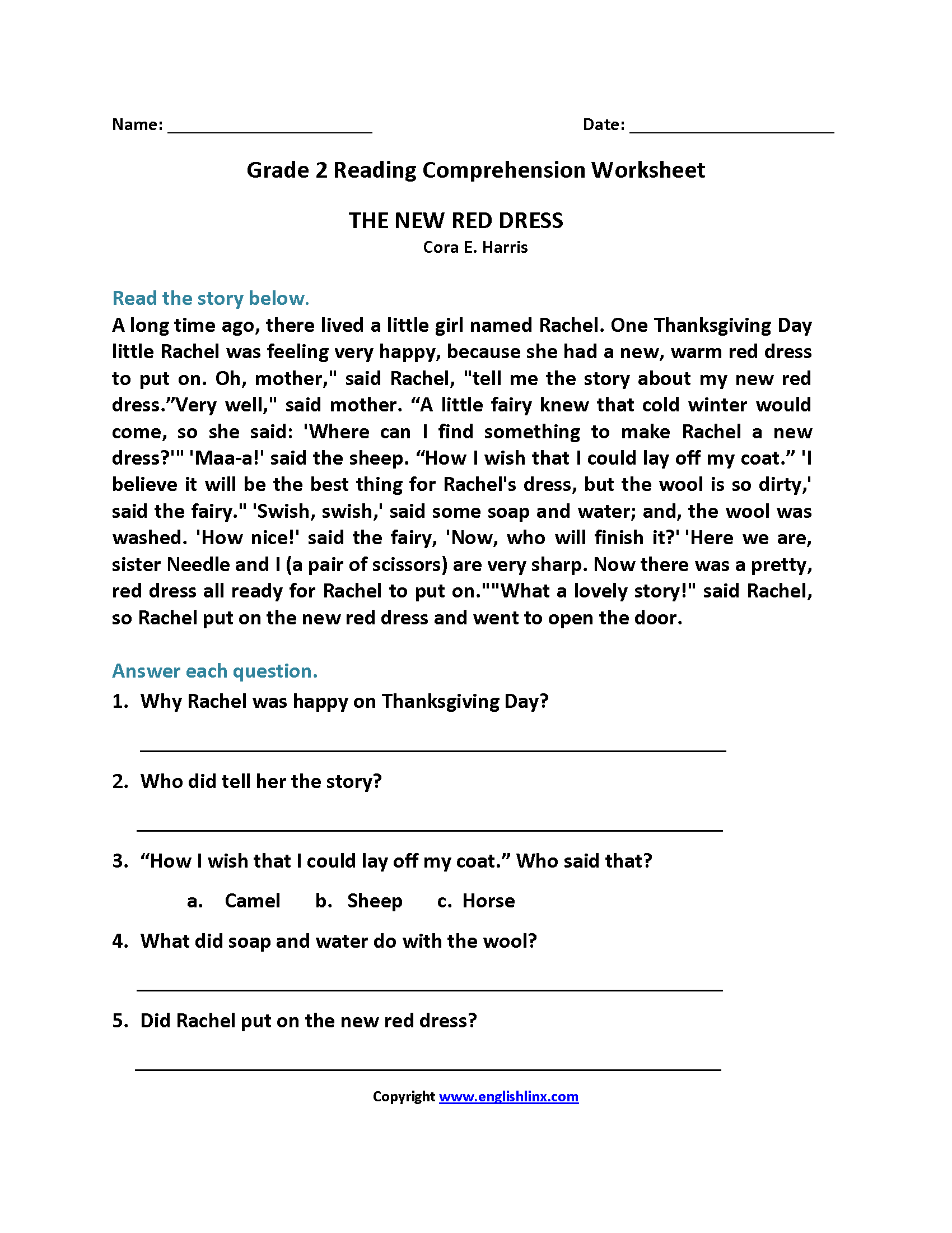 Second Grade Reading Comprehension Worksheets Have Fun Teaching 