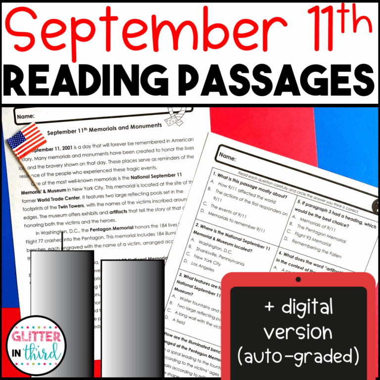 September 11 Patriot Day Reading Comprehension Passages Activities