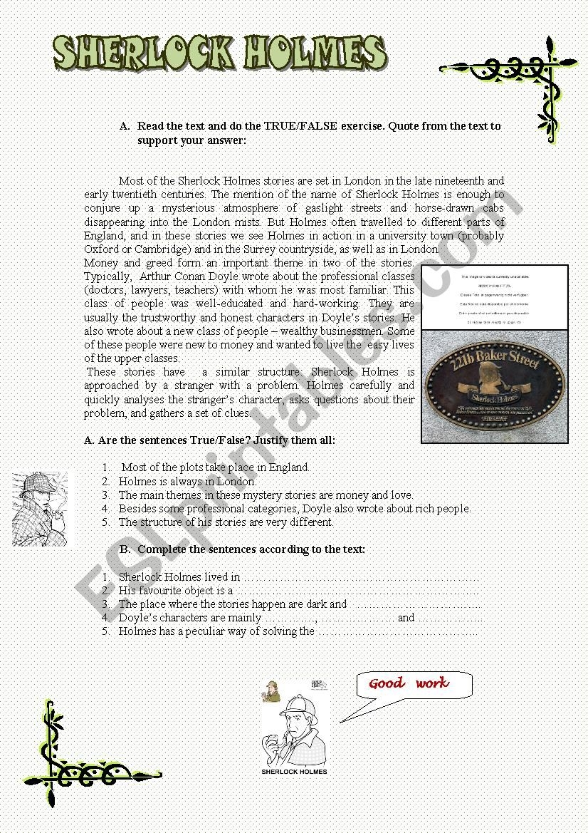 Sherlock Holmes Part 2 ESL Worksheet By Ponguito