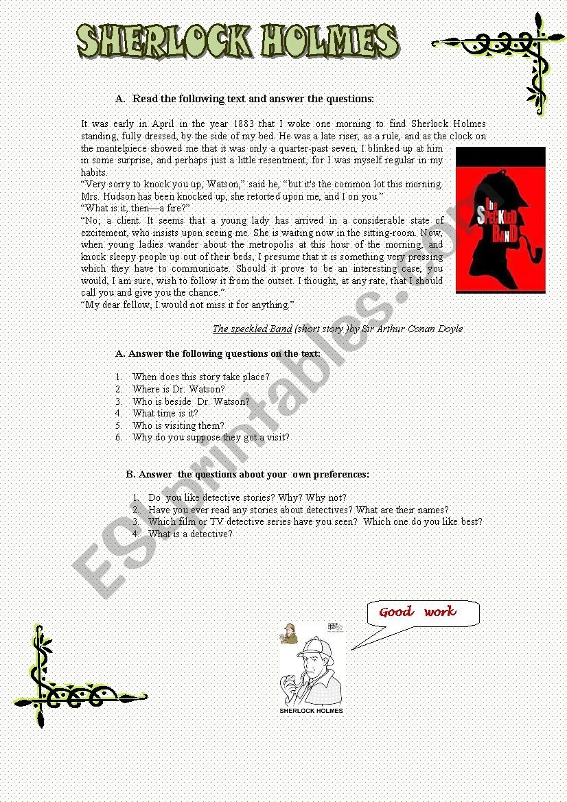 Sherlock Holmes Part 3 The Speckled Band ESL Worksheet By Ponguito