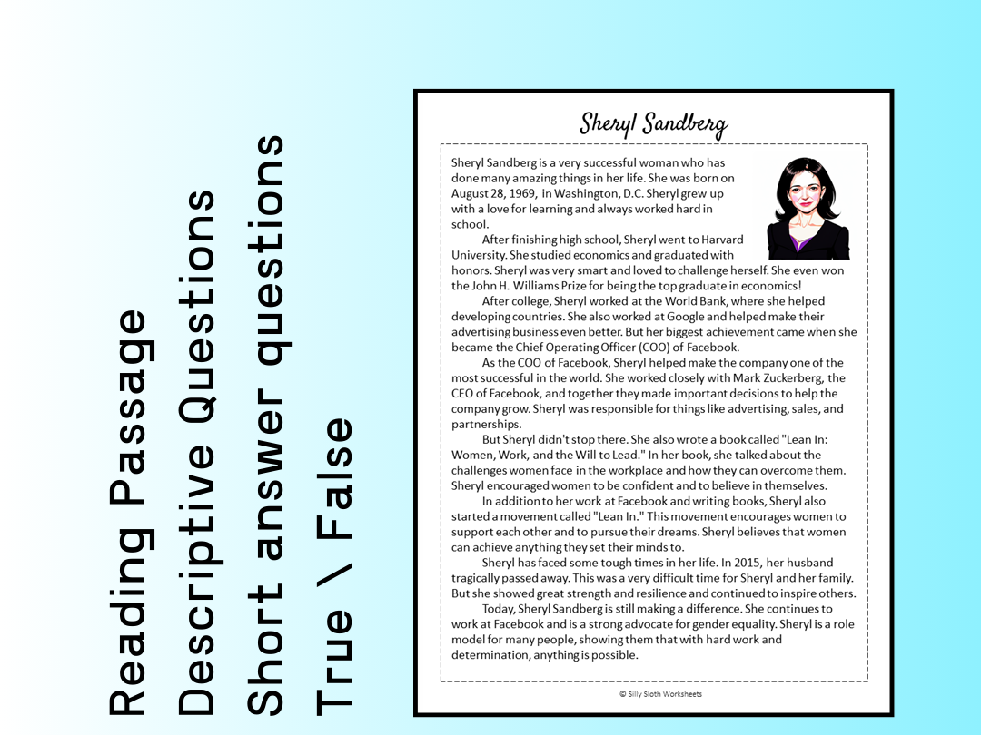Sheryl Sandberg Biography Reading Comprehension Passage Printable 