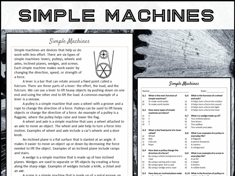 Simple Machines Reading Comprehension Passage And Questions PDF Teaching Resources