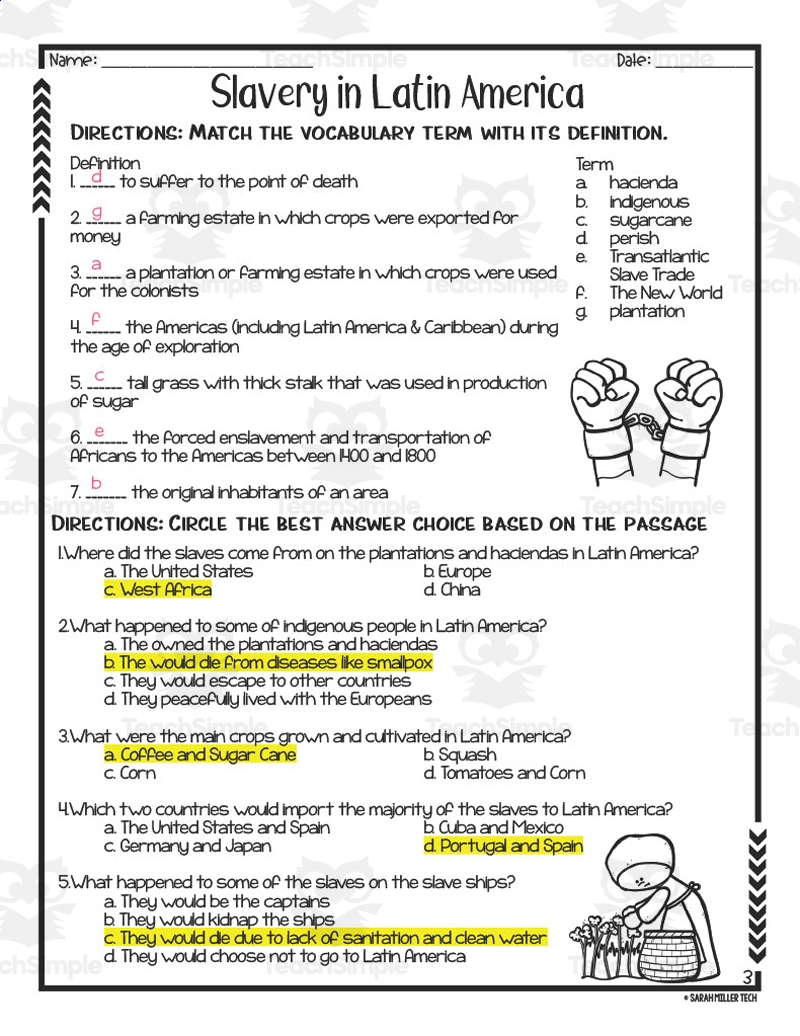Slavery In Latin America Reading Packet