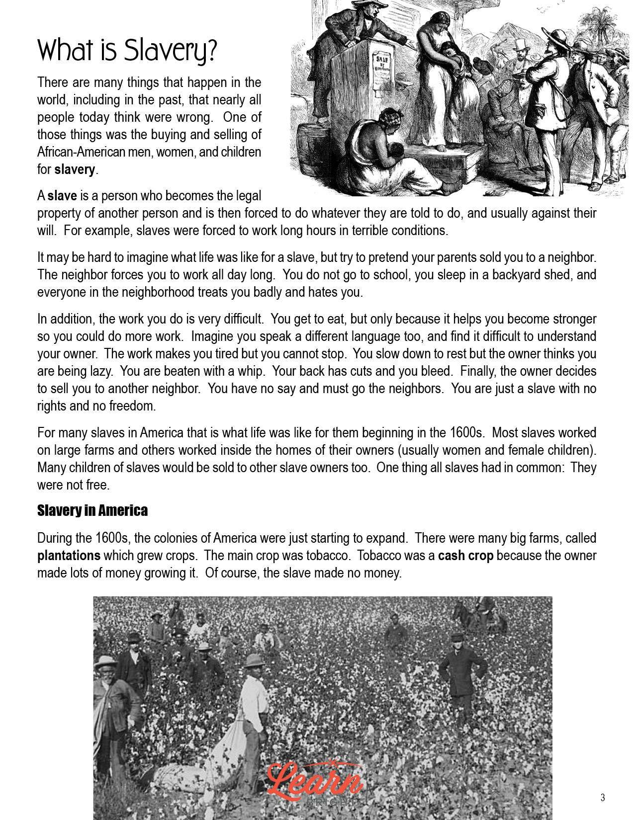 Slavery Reading Comprehension Exercises By Kanjana Williams 