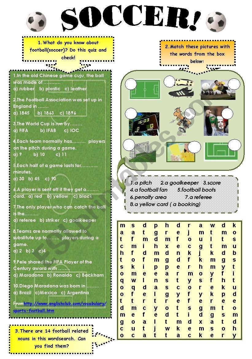 SOCCER Vocabulary And Reading Comprehension Set 3 Pages Answer Keys ESL Worksheet By Svetamarik Svetlana
