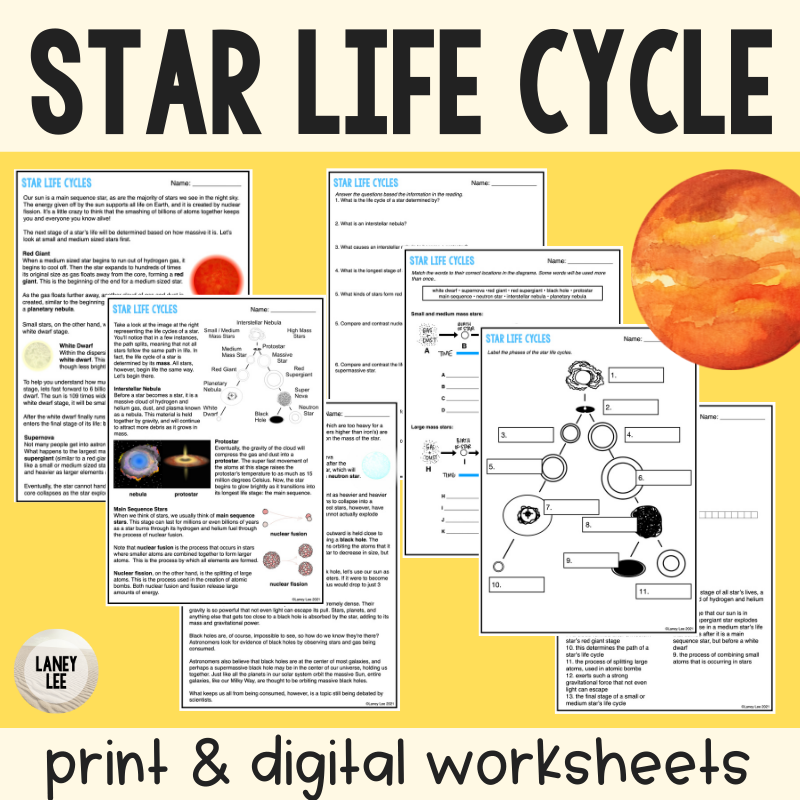 Star Life Cycles Reading Comprehension Worksheets Laney Lee Worksheets Library
