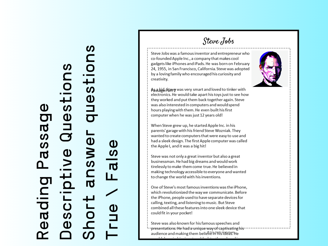 Reading Comprehension Worksheet Steve Jobs