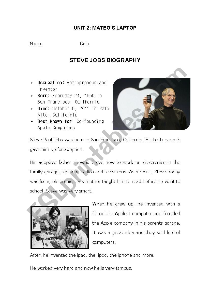 Steve Jobs Reading Comprehension Worksheet Answers