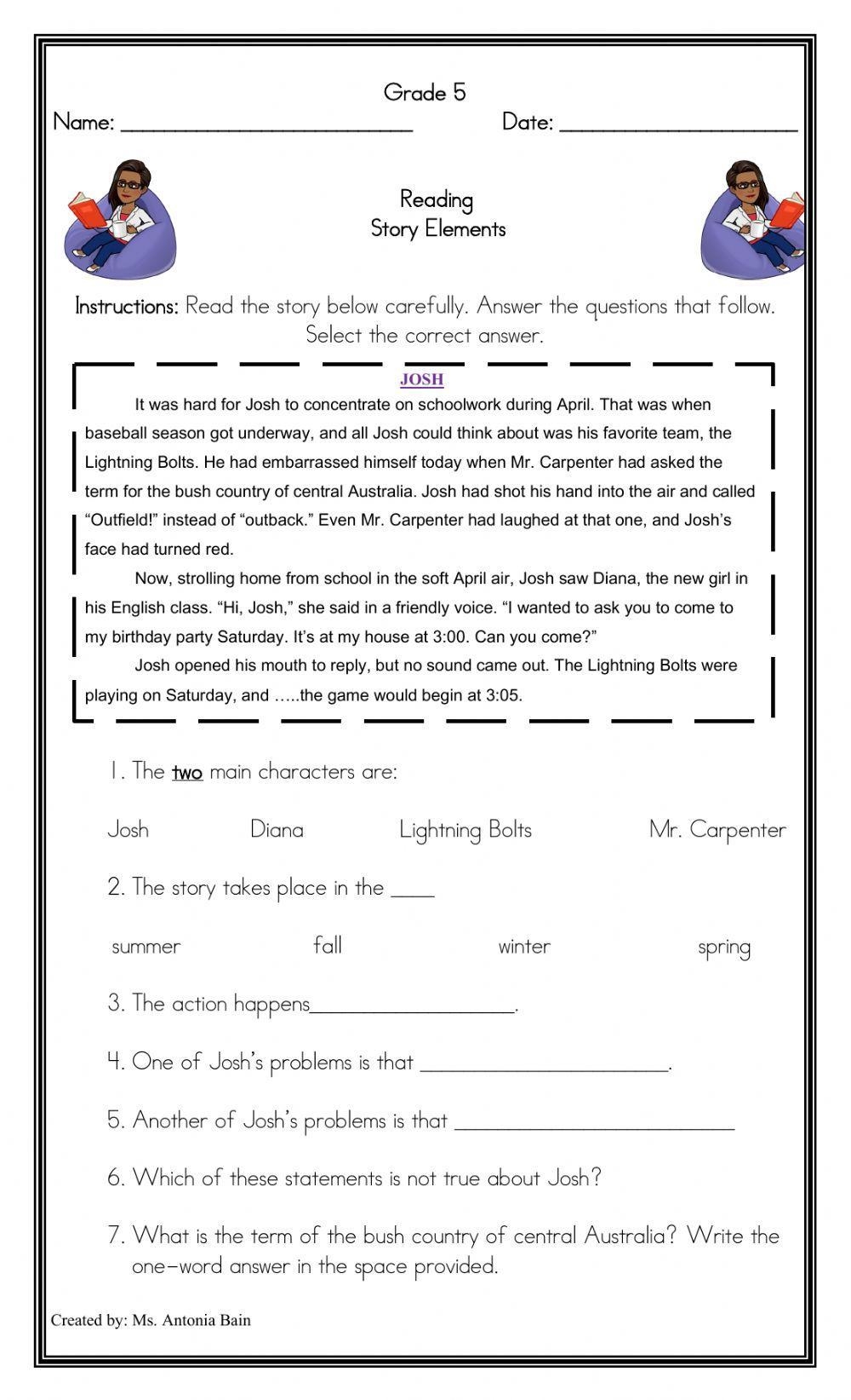 Story Elements Character Plot Setting Antoniabain Worksheets Library