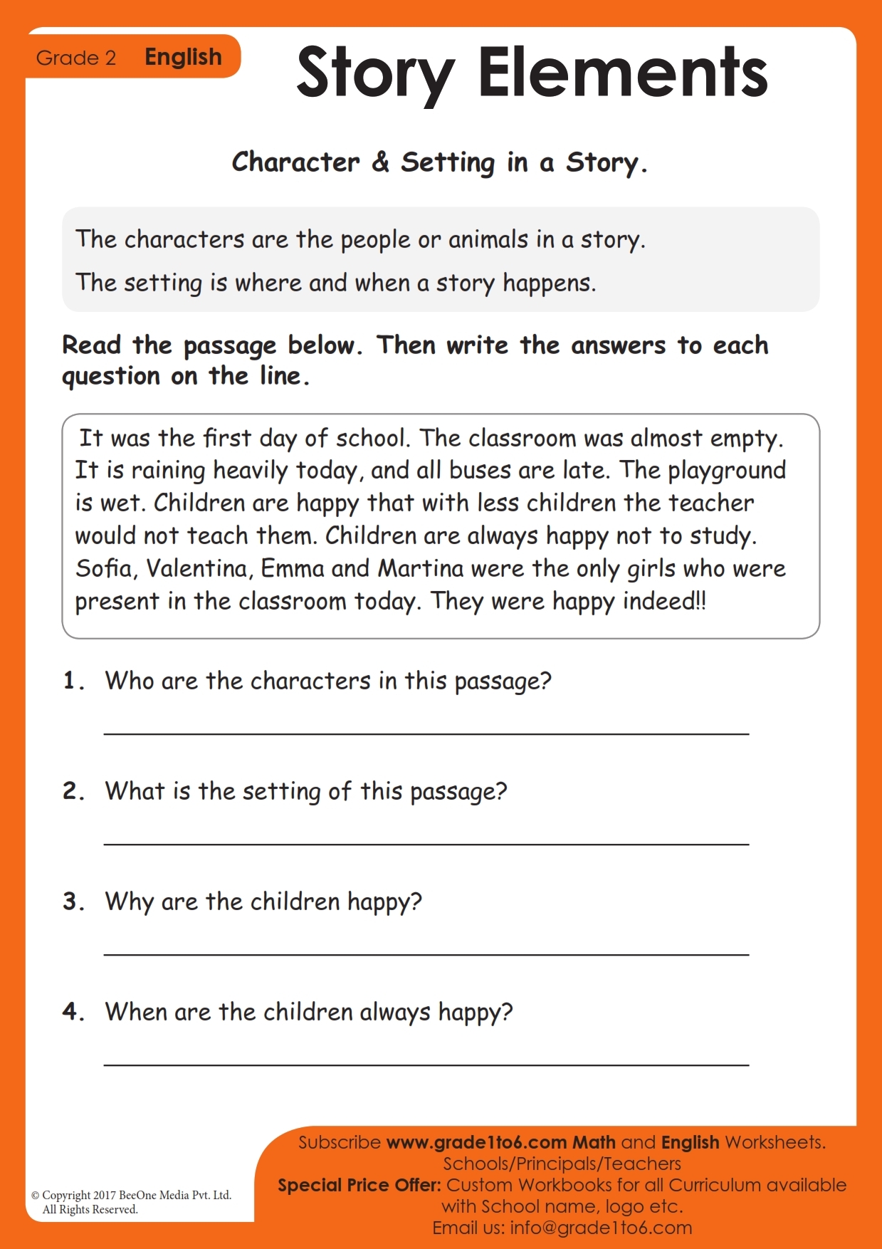 Story Elements Worksheets Grade1to6 Worksheets Library
