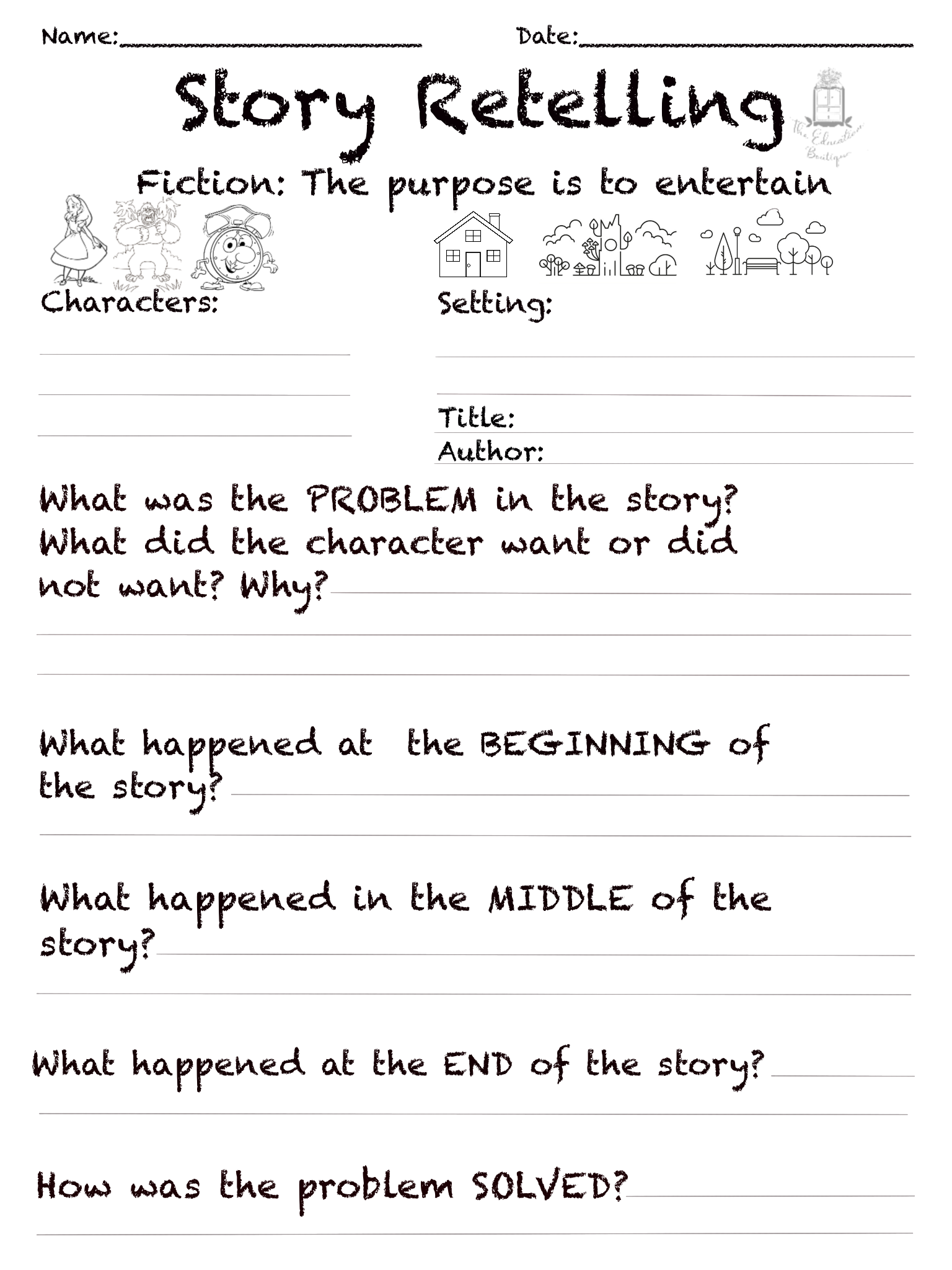 Reading Comprehension Character And Setting Worksheets