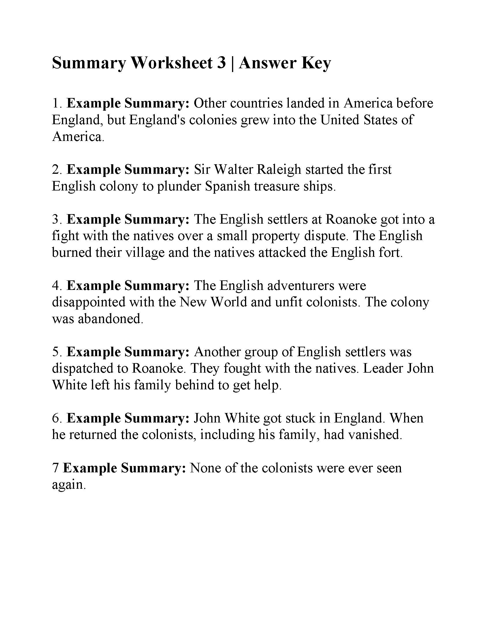 Summarizing Worksheet 3 Reading Activity