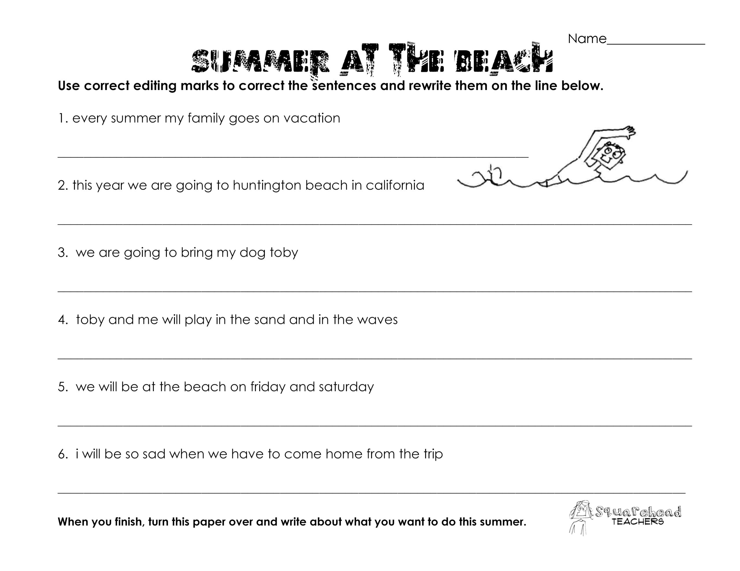 Summer At The Beach grammar Worksheet Squarehead Teachers