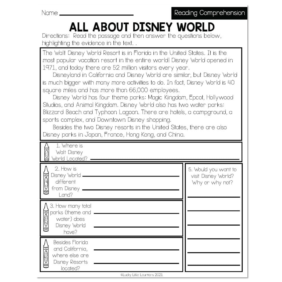 Reading Comprehension Theme Worksheets