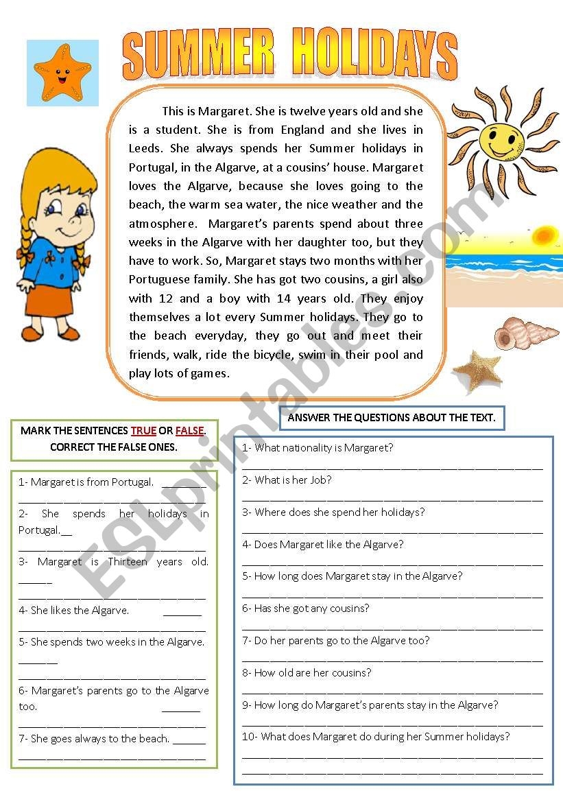 Holidays Reading Comprehension Worksheets