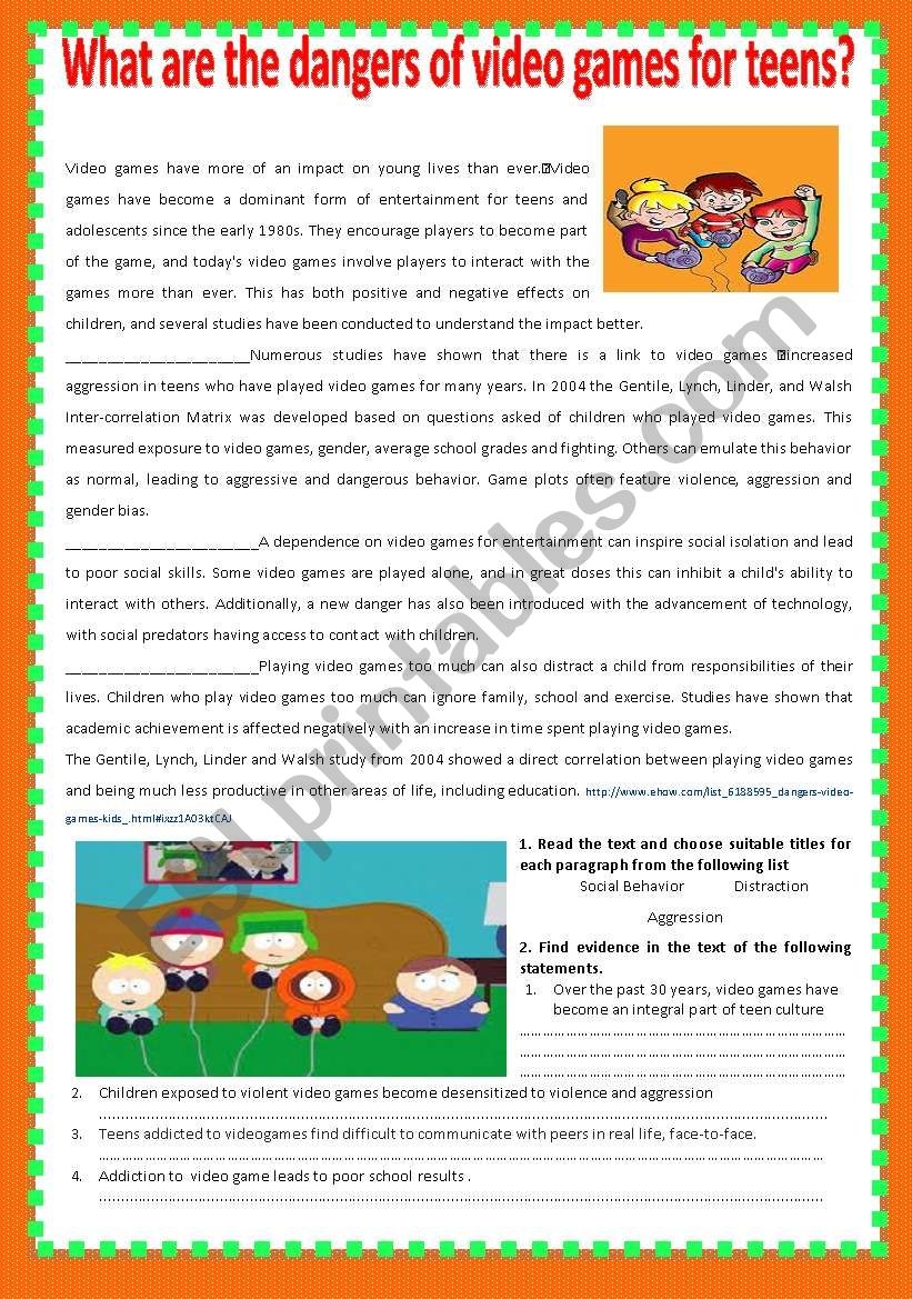 Teens And Video Games ESL Worksheet By Patties