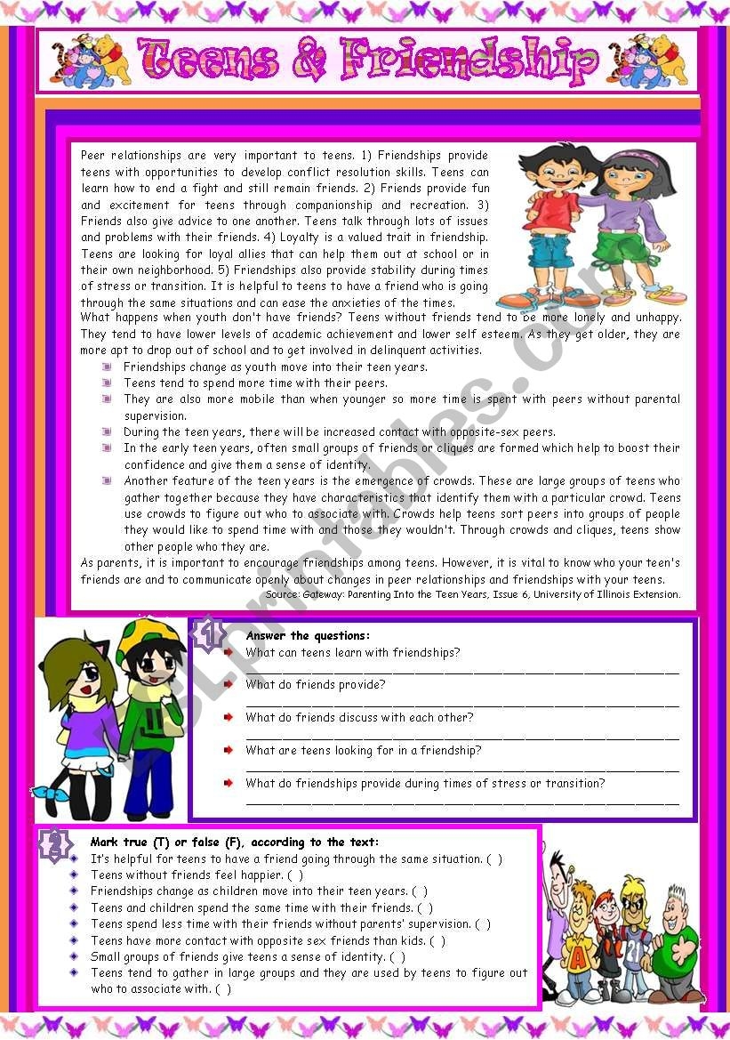 Friendship Reading Comprehension Worksheets