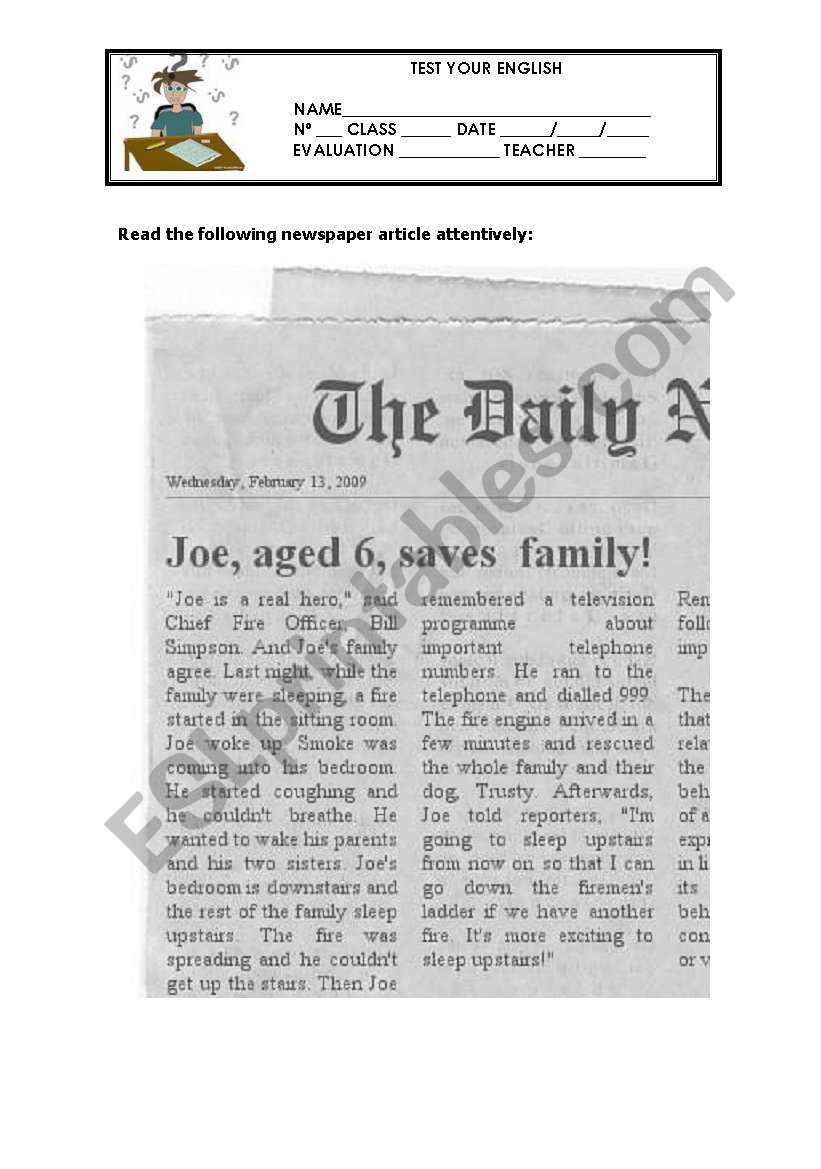 News Article Reading Comprehension Worksheets