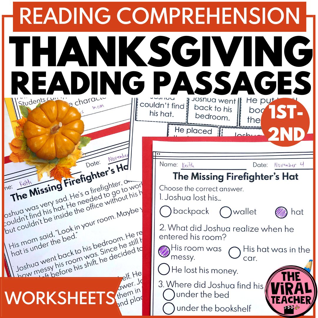Printable Thanksgiving Reading Comprehension Worksheets Pdf