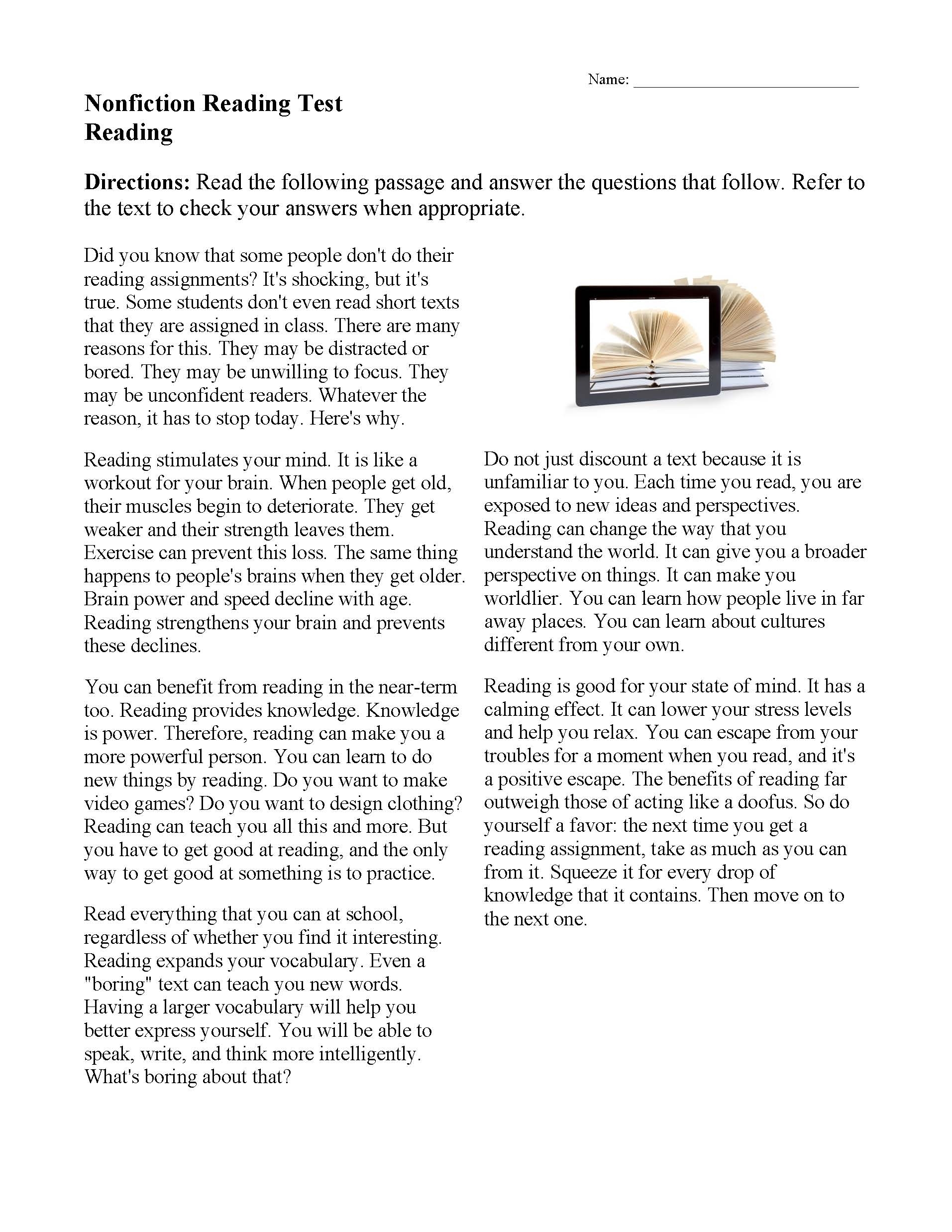 Informational Text Reading Comprehension Worksheets