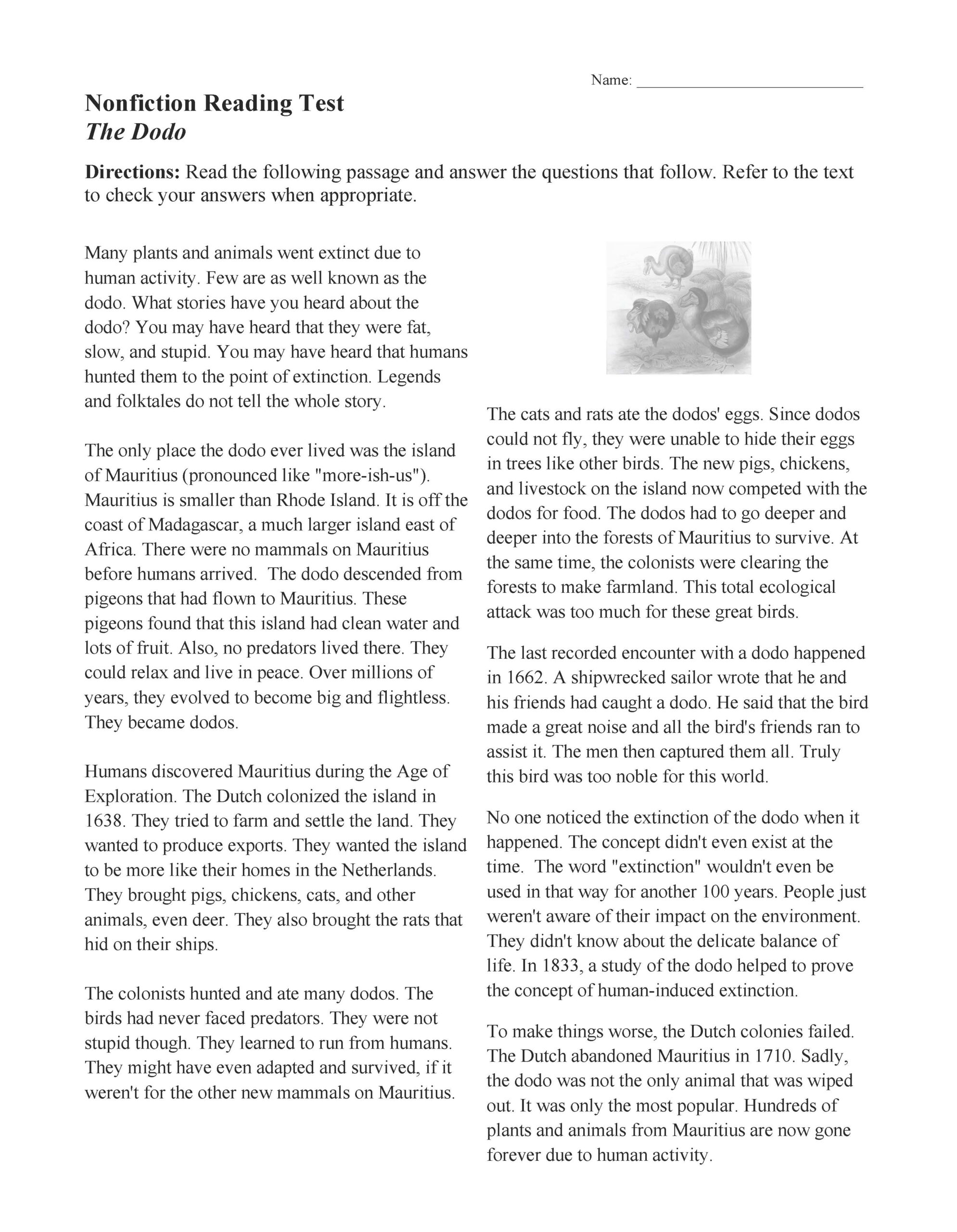 The Dodo Nonfiction Reading Activity