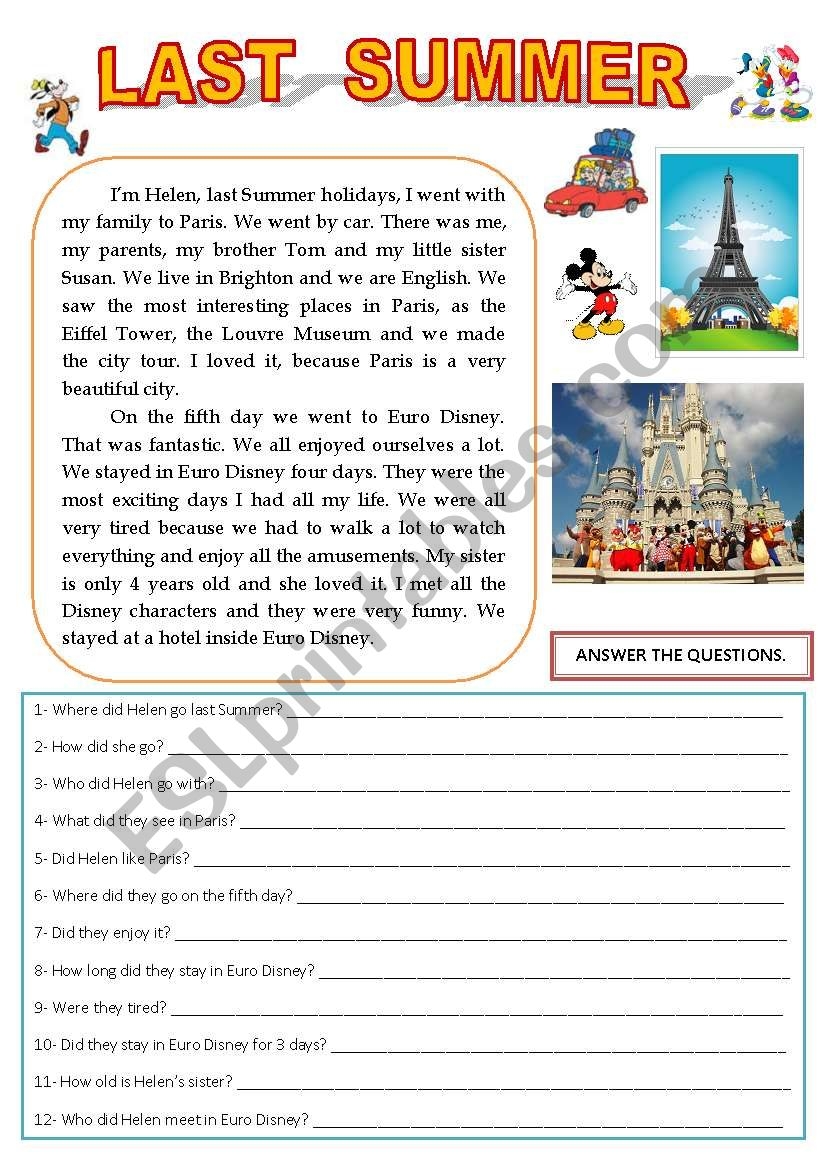 Summer Reading Comprehension Worksheets Pdf