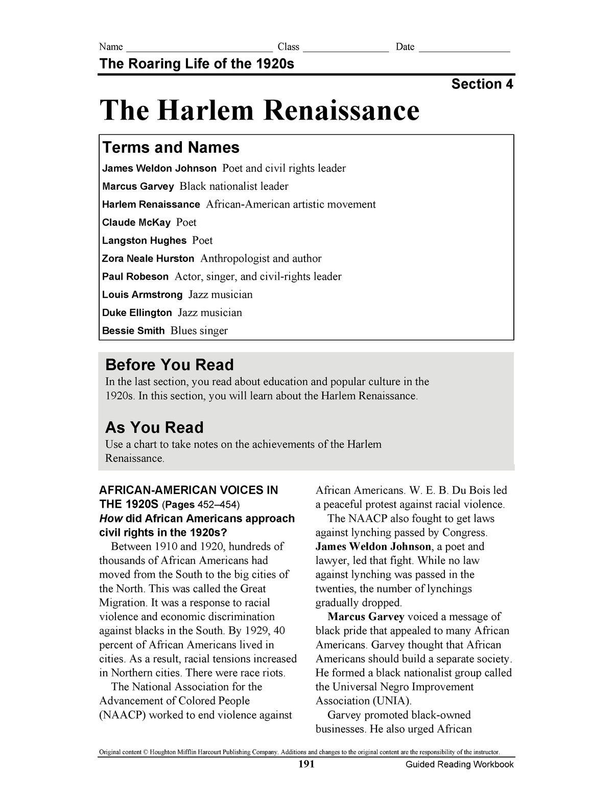 The Harlem Renaissance Assignment Name Class Date Studocu 