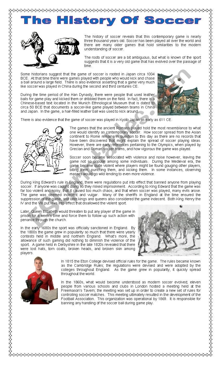 The History Of Football Soccer ESL Worksheet By Dianac4
