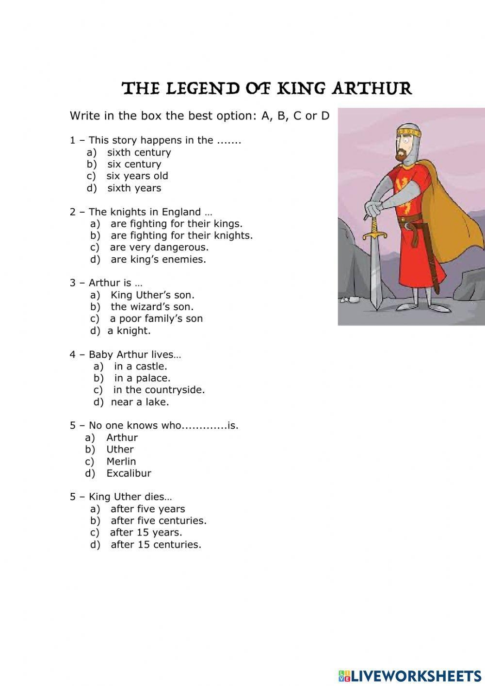 King Arthur Reading Comprehension Worksheets