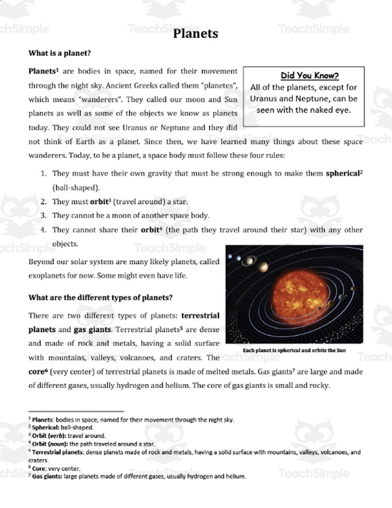 The Planets Of Our Solar System Digital Science Reading Article Grades 5 7