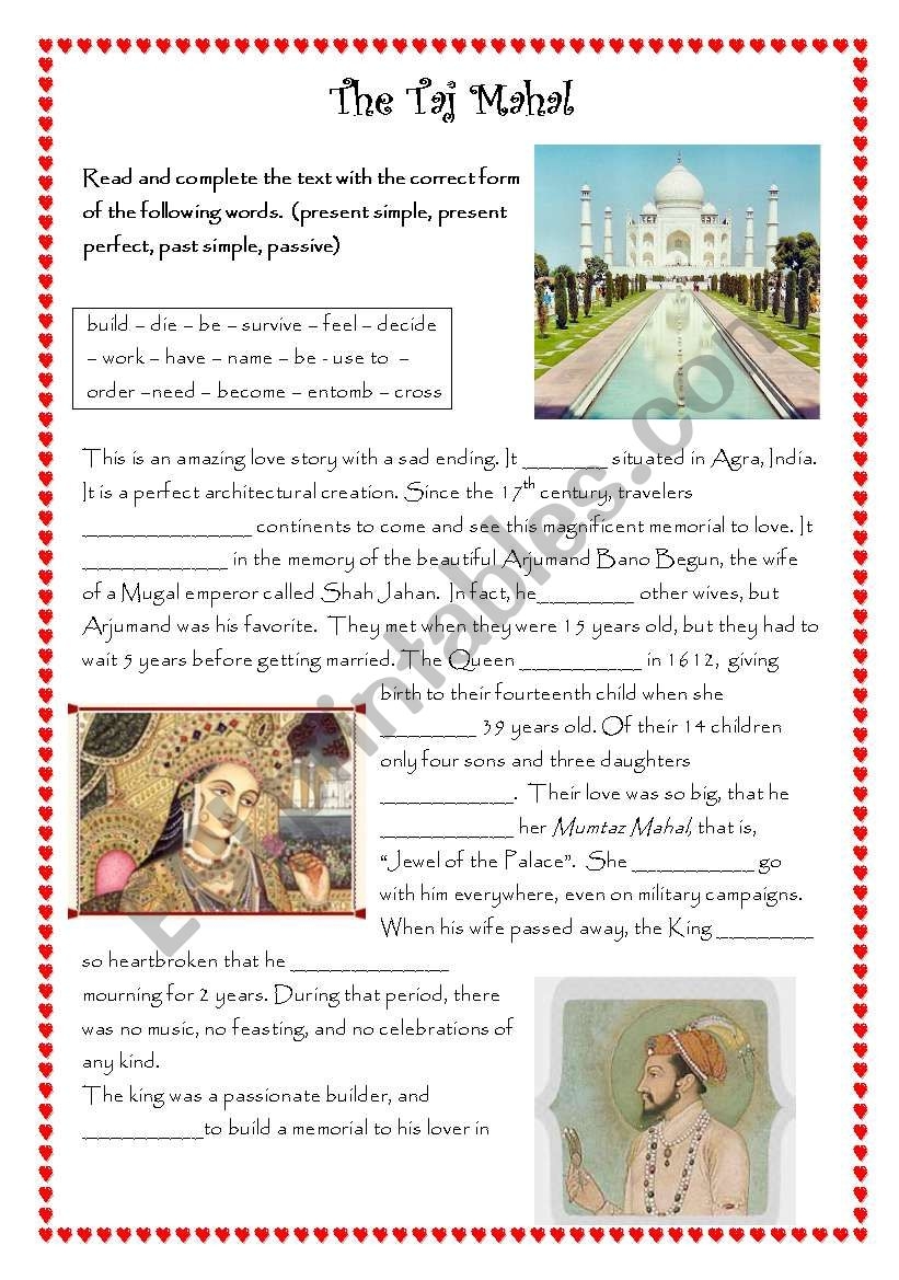 The Taj Mahal ESL Worksheet By Paola Papasso