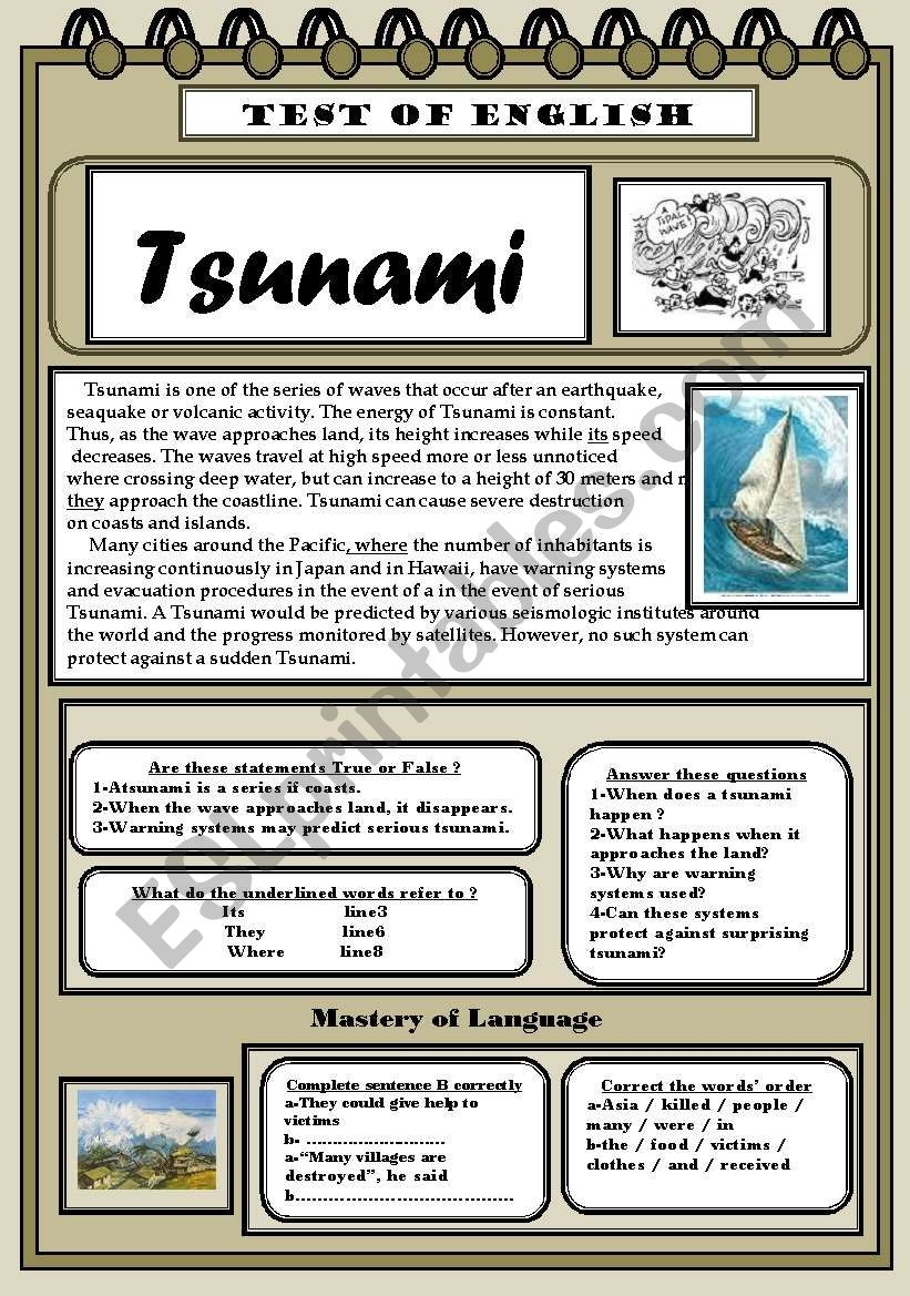 Tsunami Reading Comprehension Worksheets