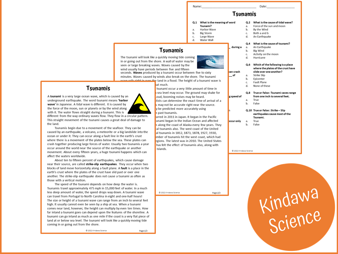 Tsunamis Reading Comprehension Passage And Questions PDF 