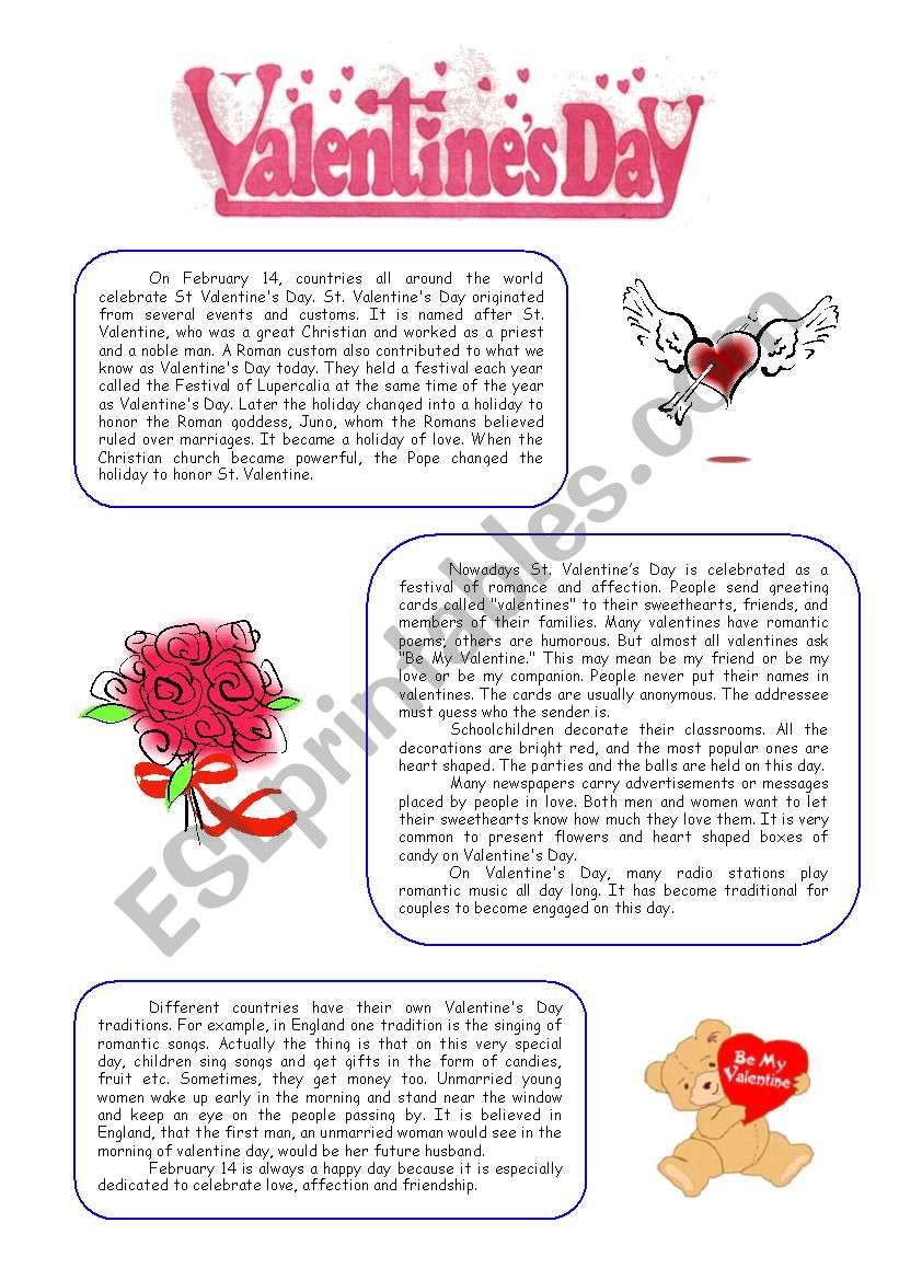 Reading Comprehension Worksheets Valentine's Day