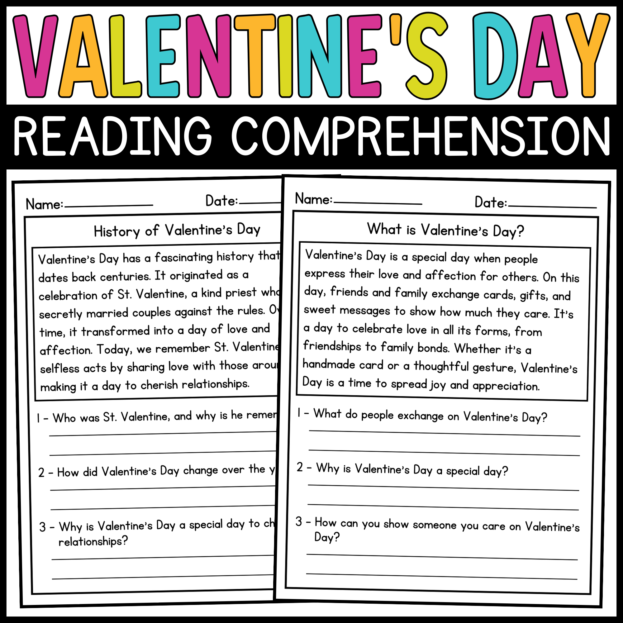 Valentine s Day Reading Comprehension Passages And Questions 