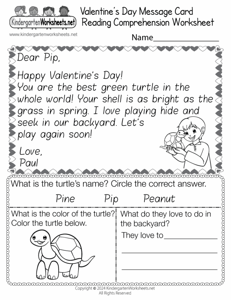 Valentine s Day Reading Comprehension Worksheet Free Printable