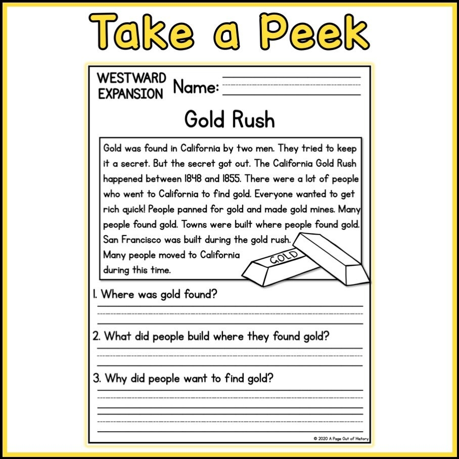 Westward Expansion Reading Comprehension Passages K 2 