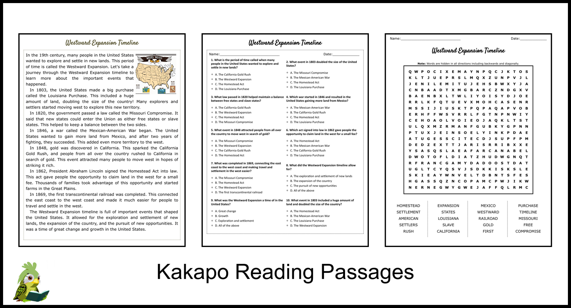 Westward Expansion Reading Comprehension Worksheet Pdf