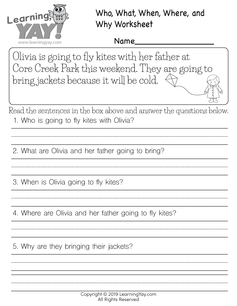 Reading Comprehension Free Worksheets 1st Grade